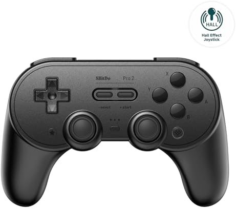 AKNES 8Bitdo Pro 2 Bluetooth Controller, Hall Effekt Joystick Update, Gaming Controller Kompatibel mit Switch 2, Switch, Apple, Windows, Steam Deck, Android und Raspberry Pi (Schwarz)