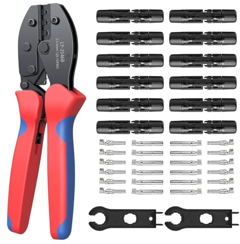 Radikor Kit di Pinze Crimpatrici Solari per 2.5/4.0/6.0 mm² Cavo PV, Incl. 1 Crimpatrice, 12 paia di Pannello Solare Connettori Fotovoltaico, 2 Chiave Inglese, per Cavo di Collegamento