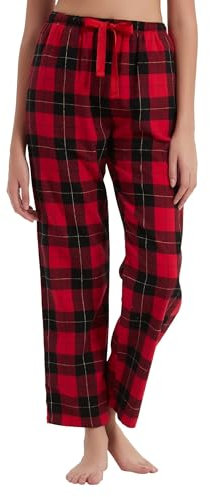 kolipajam Pyjama en flanelle de coton pour femme, 100 % coton, ensemble de pyjama en flanelle douce et confortable, Carreaux rouges et noirs, M