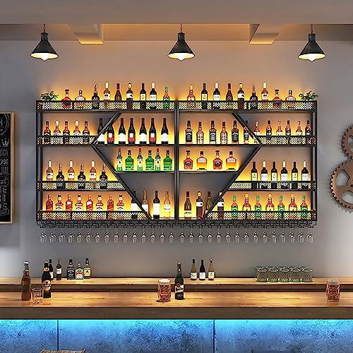Modernes, an der Wand montiertes Weinregal, schwebende Regale für die Bar mit LED-Licht, Weinhalter aus Eisen, umgedrehtes Weinglasregal, multifunktionaler Flaschenhalter aus Metall, für Zuhause, Re