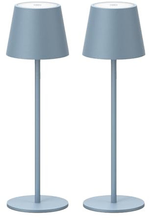 Klighten 2 Stück LED Dimmbare Akku Blau Tischlampe Kabellose, Wiederaufladbar Warme Lichtfarbe 3000K Tischleuchte Für Innen und Aussen mit USB-C, Aluminium, IP54 Wasserdichte