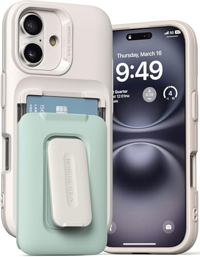 VRS DESIGN Orb Schutzhülle für iPhone 16 (2024), Premium-Karten-Brieftaschen-Schutzhülle [3 Karten], langlebig, integrierter Ständer, kompatibel mit iPhone 16 (Marinegrün)