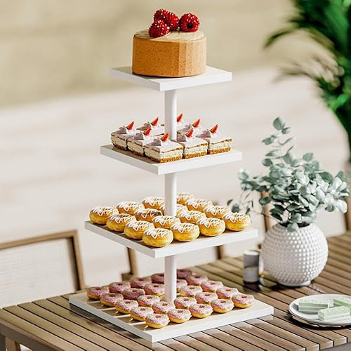 jdryhc Etagere 4 Etagen für 50 Cupcakes, Ständer für Desserts, Kuchen, Donuts,Obst Etagere und Brezelständer für Weihnachten,Hochzeit, Geburtstag (weiß quadratische)