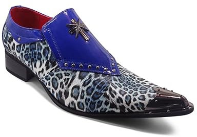 Xposed Herren-Loafer aus glänzendem Lackleder mit Leopardenmuster und Metallkappe, flippige Party-Schuhe [Livio-Navy, UK 9/US 10 EU 43]