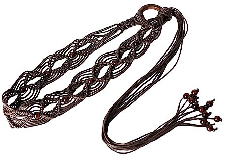 Ldabrye Ceintures de taille pour femme, corde ajourée bohème avec perles décoratives, ceinture tressée pour robe de femme, ceinture tendance pour jeans, robe, pantalon, manteau, café, taille unique
