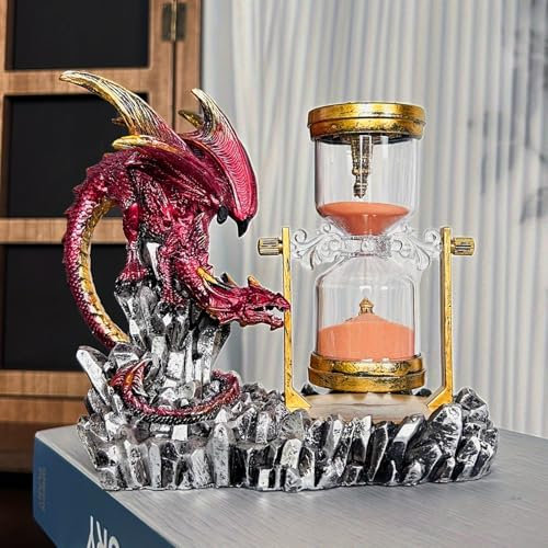 FLJZCZM Roter Drachen Sanduhr - Dekofigur für Zuhause, Drache Skulptur Bürodekoration, Fantasie-Geschenk, Statue deko Figuren Schreibtischdekoration