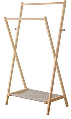 Bodenstehende Garderobe Holz-Garderobe-Vorschlag, bodenstehender Doppelstangen-Kleiderständer for Aufhängen, multifunktionaler, platzsparender Kleiderständer for Schlafzimmer Garderobe, bodenstehend(M