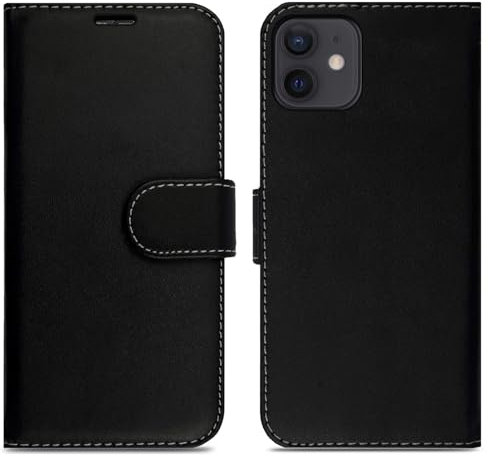 Case for iPhone 12 Mini, Premium Leather Wallet Flip Black Book Case with 2 Card Slots, Kickstand, and Magnetic Closure for iPhone 12 Mini