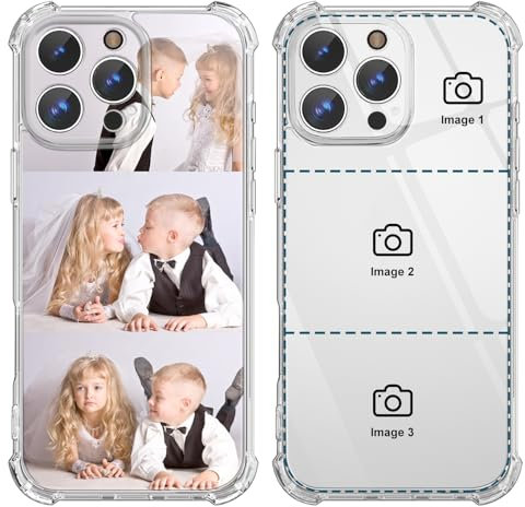 Custom Phone Case for iPhone 16 15 14 13 12 11 Pro Max Plus XR X 8 7 6 5 Design Your Own Personalized Picture Photo Logo Text Name Case With Camera Protection Military-Shockproof Transparent (3 Photo)