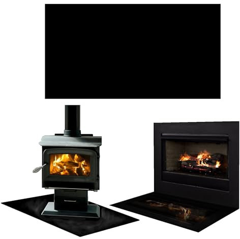 TMK ArtDeko Piastra rettangolare per camino – alta qualità in vetro di sicurezza ESG nero – 80 x 52 cm