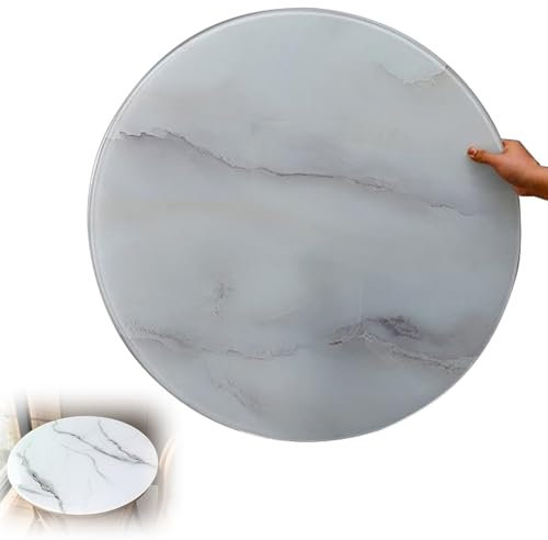 Table ronde en verre trempé avec veines marbrées en verre transparent longue durée Blanc 100 cm