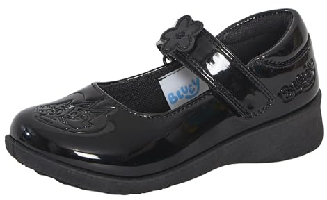 Bluey Scarpe da scuola per ragazze per bambini Bingo nero vernice scarpe da festa suola resistente cinturino facile da fissare