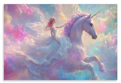 TharEau Feen-Einhorn Leinwandbilder Fantasie Leinwand Deko Zimmer Wandbilder Schlafzimmer Deko Wasserdicht HochwerTiger Kunstdruck Für Schlafzimmer, Heimdekoration 16x24inch(40x60cm)