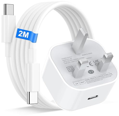 iPhone 16 15 Fast Charger Plug and Cable, 30W USB C Wall Plug for Apple iPhone 16 Pro/16 Pro Max/15 Plus/15 Pro Max/iPad Pro/Air/iPad, PD UK Power Adapter Fast Wall Charger with 2M USB C to C Cable
