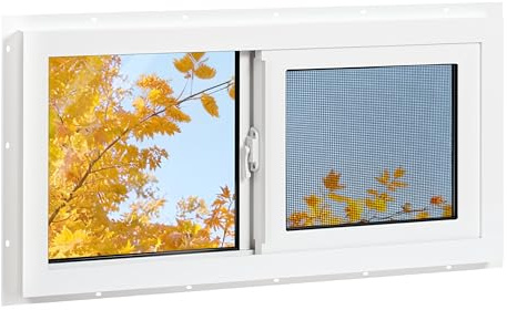 NOTASA Vinyl Basement Window, 32 x 16 Bathroom Sliding Window with Double Pane Insulated Tempered Glass and Fiberglass Screen for Basement, Bathroom, Shed (White)