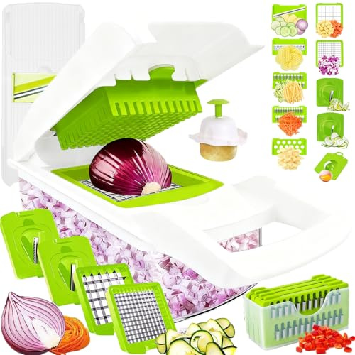 Vegetable Chopper Mandoline Slicer Home Kitchen Appliance Essential Gadget | Pro-Series Veggie Cutter with Container for Food Onion Fruit Salad Potato Christmas Gift House Cooking Supply Tool Item