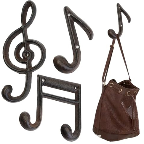 Hotainoys 3PCS Decorative Wall Hook Vintage Music Note Decorative Hooks Cast Iron Wall Hooks for Hanging Coats, Keys, Hats, Entryway, Living Room, Bedroom