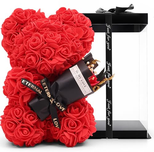 Amora XO Mother’s Day for Mum – Rose Teddy Bear with Bouquet and Box, Floral Keepsake Present for Mum from Daughter or Son