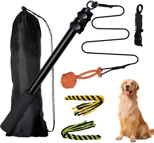 PORFOYO Reizangel Hunde, 150cm Outdoor Hundeangel Mit 5 Segmenten, Inklusive 2 Seil Hundespielzeug & 1 Wattebausch, Robustes Spielzeug Für Kleine & Große Hunde