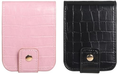 yeeplant Lippenstift-Etui mit Spiegel, Krokodilmuster, kleine Make-up-Tasche aus PU-Leder für Reisen, Schwarz und Lippenstift-Halter, Organizer, vertikales Design, 2 Stück