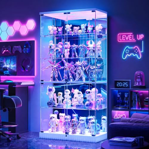 170cm Höhe 4-Lagen Glasvitrine mit RGB Beleuchtung und Glastüren,Weiß