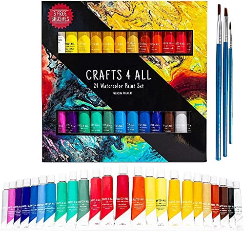 Crafts 4 ALL - Peinture Aquarelle, 24 métiers d'art de qualité Premium Kit peinture aquarelles pour artistes, étudiants & débutants - parfait pour Paysage et Portrait Peintures sur toile