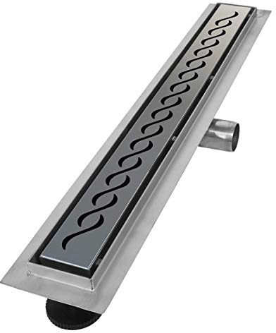 VILSTEIN Duschrinne 80cm, Edelstahl Bodenablauf Komplettset, extra flach, Siphon mit Geruchsstop, Haarsieb - Kurze Welle