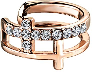 beyoutifulthings Ohr-klemme DOPPEL KREUZ PAVÉ ZIRKONIA clear Ohringe Ohr-ringe Ohr-clip Fake-Piercing Messing Roségold