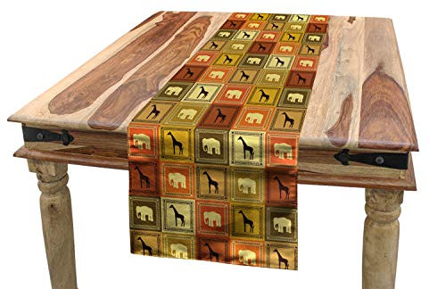 ABAKUHAUS Jahrgang Tischläufer, Tiere Muster, Esszimmer Küche Rechteckiger Dekorativer Tischläufer, 40 x 225 cm, Schwarz und Braun