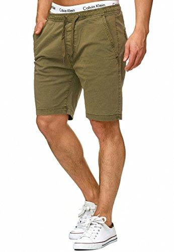 Indicode Herren Kelowna Chino Shorts mit 4 Taschen aus 98% Baumwolle | Bermuda Sommershorts für Männer Army, 3XL
