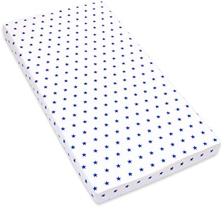 Amilian Spannbettlaken Spannbetttuch für Babybett Kinderbett 60x120 cm, 70x140 cm, 100% Baumwolle, fürs Baby, Baby Bettwäsche Größe: 140x70 cm, Muster: Sternchen Blau auf Weiß