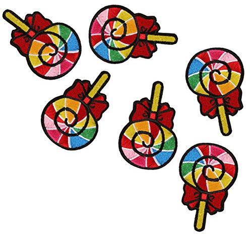 XUNHUI Bonbons Flicken für Kleidung Eisen auf Aufnäher bestickt Stoff Aufkleber DIY Bekleidung Zubehör 6 Stück