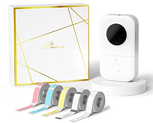 Phomemo D30 Beschriftungsgerät Selbstklebend Etikettendrucker Bluetooth Label Printer Mini Etikettiergerät mit 5 Rollen etikettenpapier Geschenkbox,Labelmaker Geeignet für Haushalt und Büro - Weiß