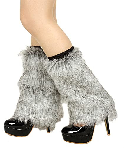 Lifup 1 Paar Damen Kunstpelz Stulpen Winter Beinwärmer Pelzigen Beinstulpen Langes Fell Grau 40cm Länge