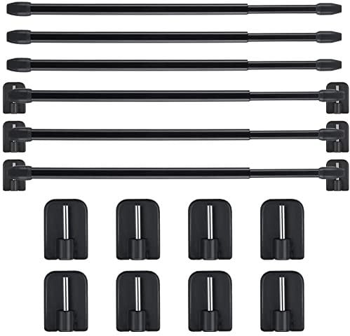 Jetec Bastone per Tenda Estensibile di Tensione Regolabile Bastoncini per Tende con Ganci Adesivi Asta di Plastica per Porta Finestra Armadio, 40-70 cm (Nero, 6)