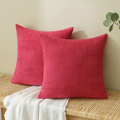EMEMA Kordsamt Kissenbezug Dekorative Granulat Sofakissen Dekokissen Kissenbezüge Kissenhülle Couchkissen Überwurf Kissen Bezug Zierkissen für Couch Sofa Wohnzimmer 2er Set 45x45 cm Rot