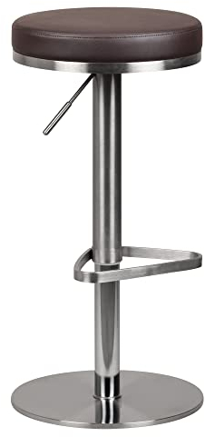 Barhocker WL1.612 Braun Edelstahl höhenverstellbare Sitzhöhe 57-82 cm | Barstuhl Modern 360° Drehbar | Tresenhocker mit Standfuß | Design Bistrohocker Hoch | Tresenstuhl-Sitz Gepolstert