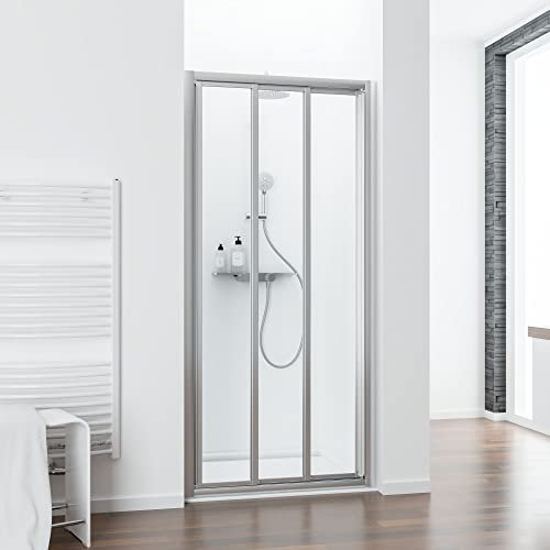 Schulte porte de douche coulissante en niche 90 x 185 cm, alu-argenté, 3 volets coulissants, largeur d'accès 47 cm, verre de sécurité transparent 3 mm, plage de réglage 85.5-90.5 cm