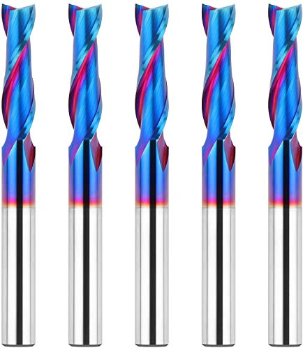 EANOSIC 5PCS Upcut Spiral Router Bits 1/4 Shank, 1/4 Cutting Diameter Solid Carbide with NACO Nano Blue Coating CNC Router Bits End Mill for Wood Cut, Carving, Edge Trimming