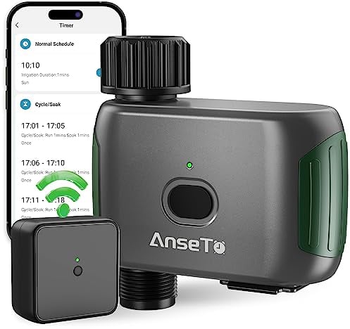 AnseTo Bewässerungscomputer WLAN Bewässerungssystem für Garten Bewässerung,Bewässerungssteuerung System für Pflanzen Kompatibel mit Alexa und Google Home, mit WiFi Fernbedienung und 2 Bewässerungsmodi