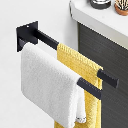 Lollanda Handtuchhalter Ohne Bohren, Edelstahl Doppelter Handtuchstange 40CM, Zweiarmig Selbstklebend Handtuchhalter mit 2 Installationsverfahren Selbstklebend und Bohren (Schwarz)