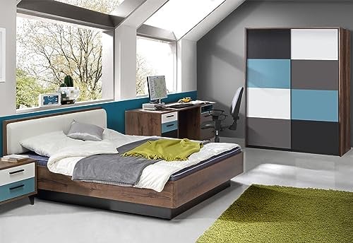 Generisch Jugendzimmer Raven 4teilig in Schlammeiche, Grau mit Weiß, Schwarz u