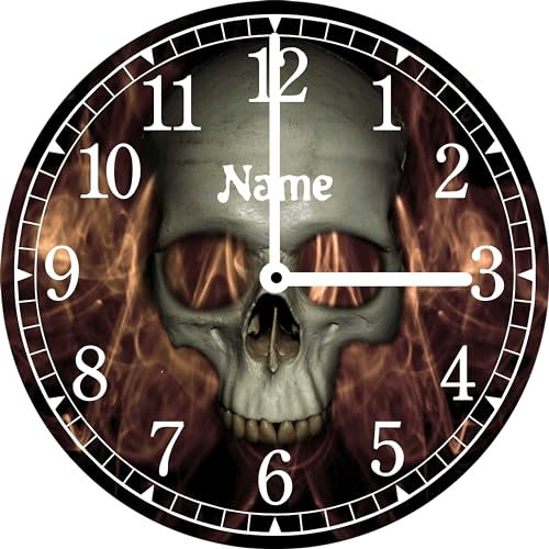 Print Equipment (50.06) Glasuhr Wanduhr - Skull Totenkopf in Flammen Schädel Kopf- Ø 29 cm - auch inklusive Name