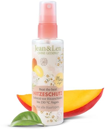 Jean & Len Beat The Heat Aerosol con protección térmica con aroma a mango, consistencia ligera, protege el cabello del daño causado por el calor hasta 230°C, sin parabenos ni siliconas, vegano, 100 ml