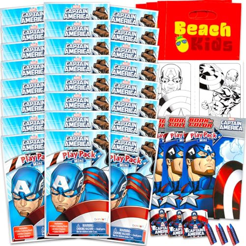 Marvel Captain America Mini-Partygeschenk-Set für Kinder – Bündel mit 24 Mini-Spielpackungen von Captain America mit Malseiten, Aufklebern und mehr (Avengers Birthday Party Supplies)