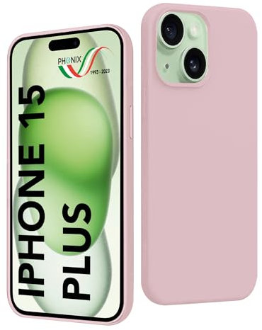 Phonix Cover per iPhone 15 Plus Rosa Italia - Custodia per iPhone 15 Plus Rosa in Silicone Liquido Extra Grip con Bordi Rialzati