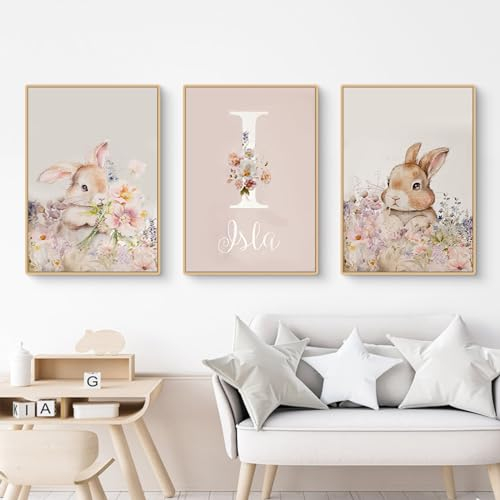 Herfair Bilder Kinderzimmer Mädchen, 3er Kinder Poster Set Hase Ostern Deko Wandbilder Kinderzimmer Wandposter Premium Bilder Babyzimmer Mädchen Wandbild (50x70cm)