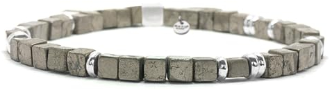 Nato Cuff - 925 Sterling Silber Armband - Platz Pyrite Perlen Halbedelsteine - Herren und Damen schmuck Handgefertigt in Frankreich (Medium 17cm)