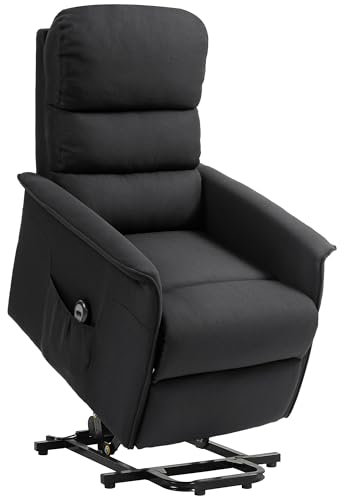 HOMCOM Fauteuil releveur électrique Fauteuil de Relaxation inclinable avec Repose-Pied, télécommande, Pochette, Tissu de Lin, Noir
