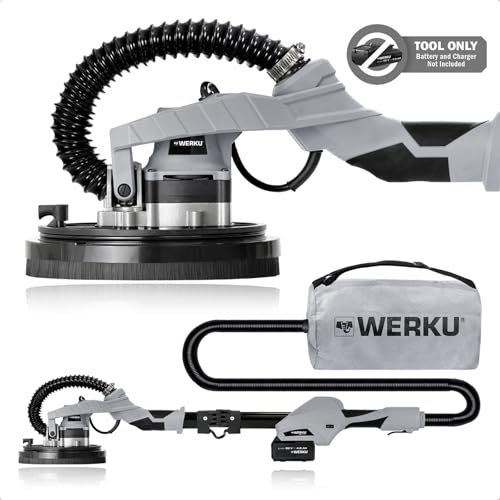 Werku WK403430 Ponceuse circulaire murs-plafonds sans fil, qualité professionnelle, puissance 20 V et 4 Ah, batterie Li-ion, disque 225 mm, Brushless, disque de ponçage inclus, batterie et chargeur